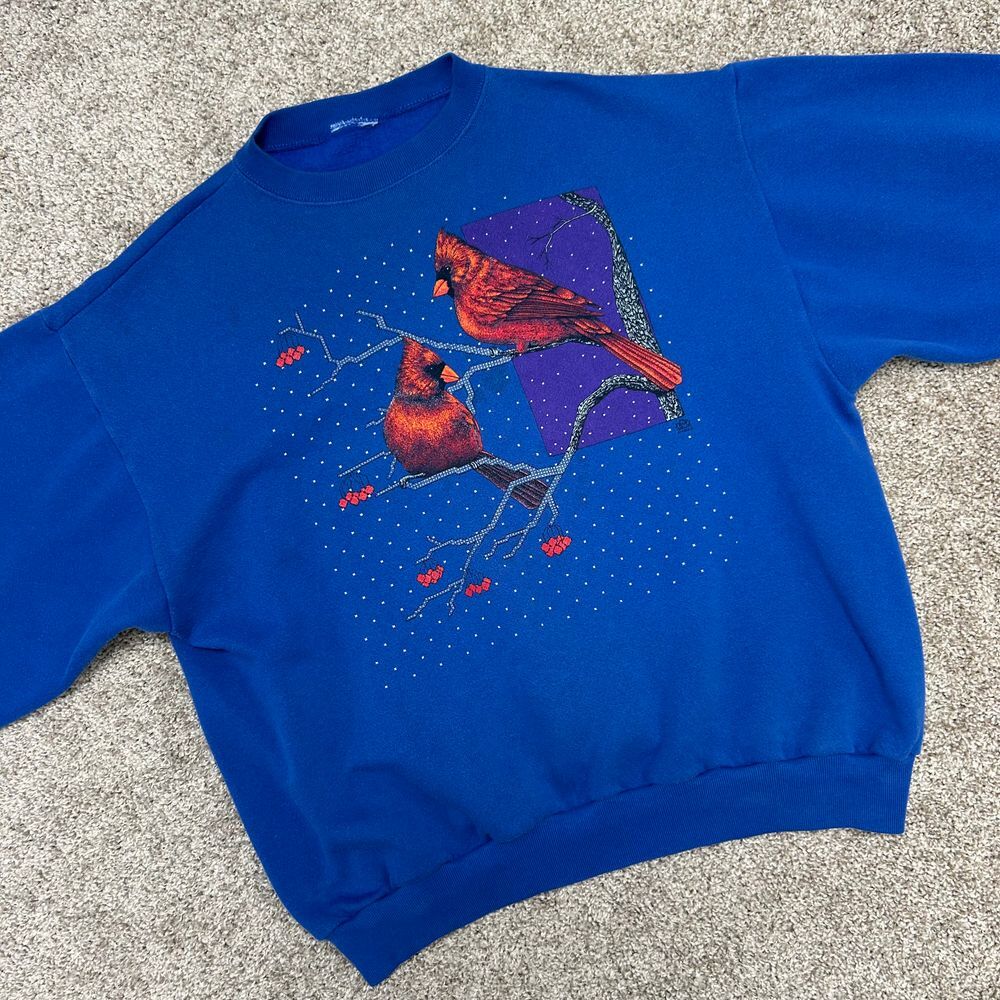 Vintage 90's Cardinal Birds Crewneck Sweatshirt NO SIZE‎ TAG (L) Blue (740)